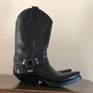 Sendra black leather classic cowboy boots with matching leather straps